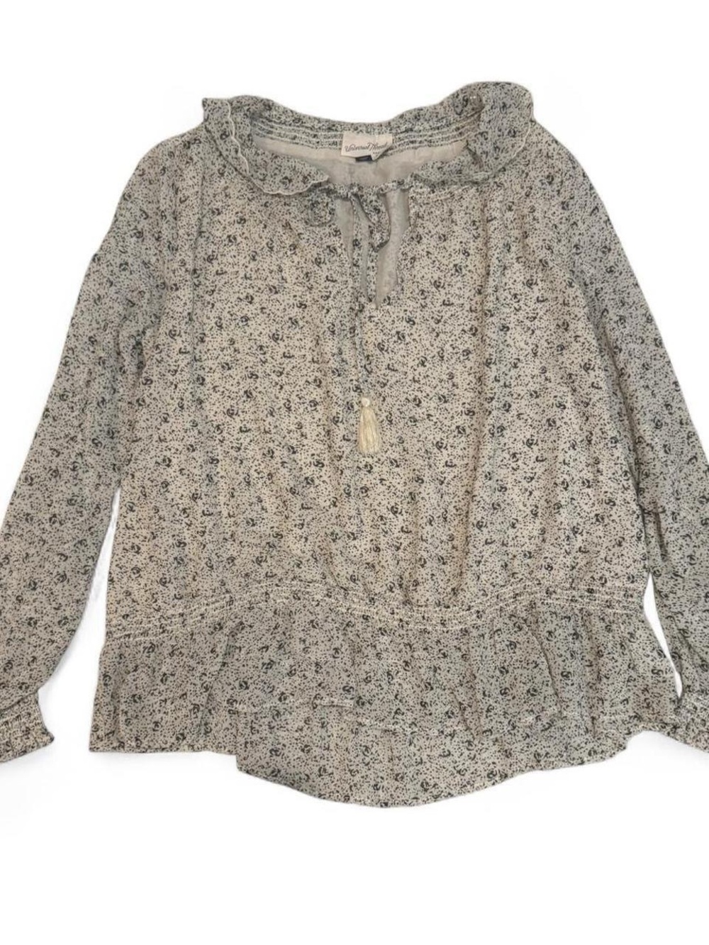 Universal Thread Cream Floral Ruffle Tie-Neck Blouse